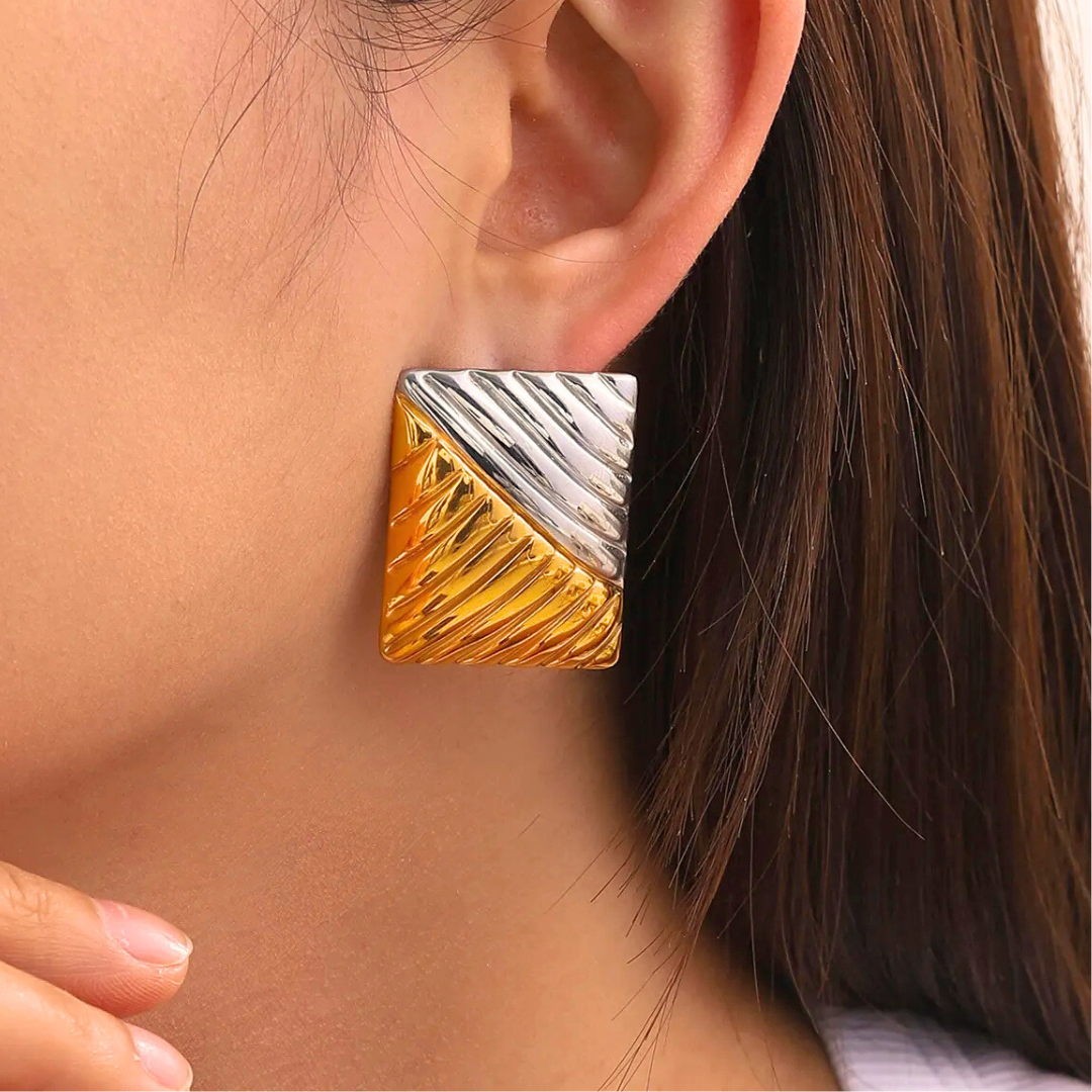 Two-Tone Elegance Chevron Studs