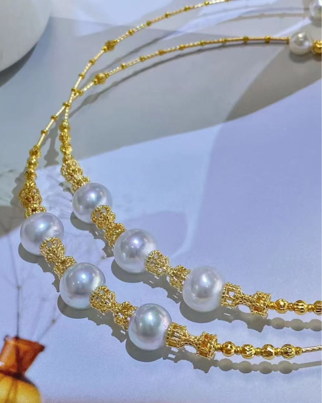 4A South Sea White Australia & Akoya Round Necklace in Silver 925 White Gold Plated - Duo Necklace - White (7-12mm)