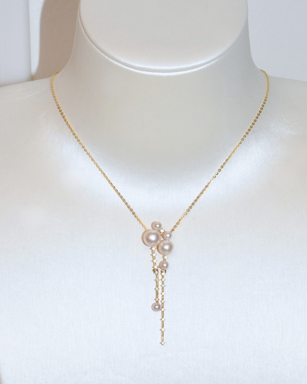 5A Freshwater Button Necklace in Silver 925 Gold Plated - Moonfal Lariat - White (3 -7mm)