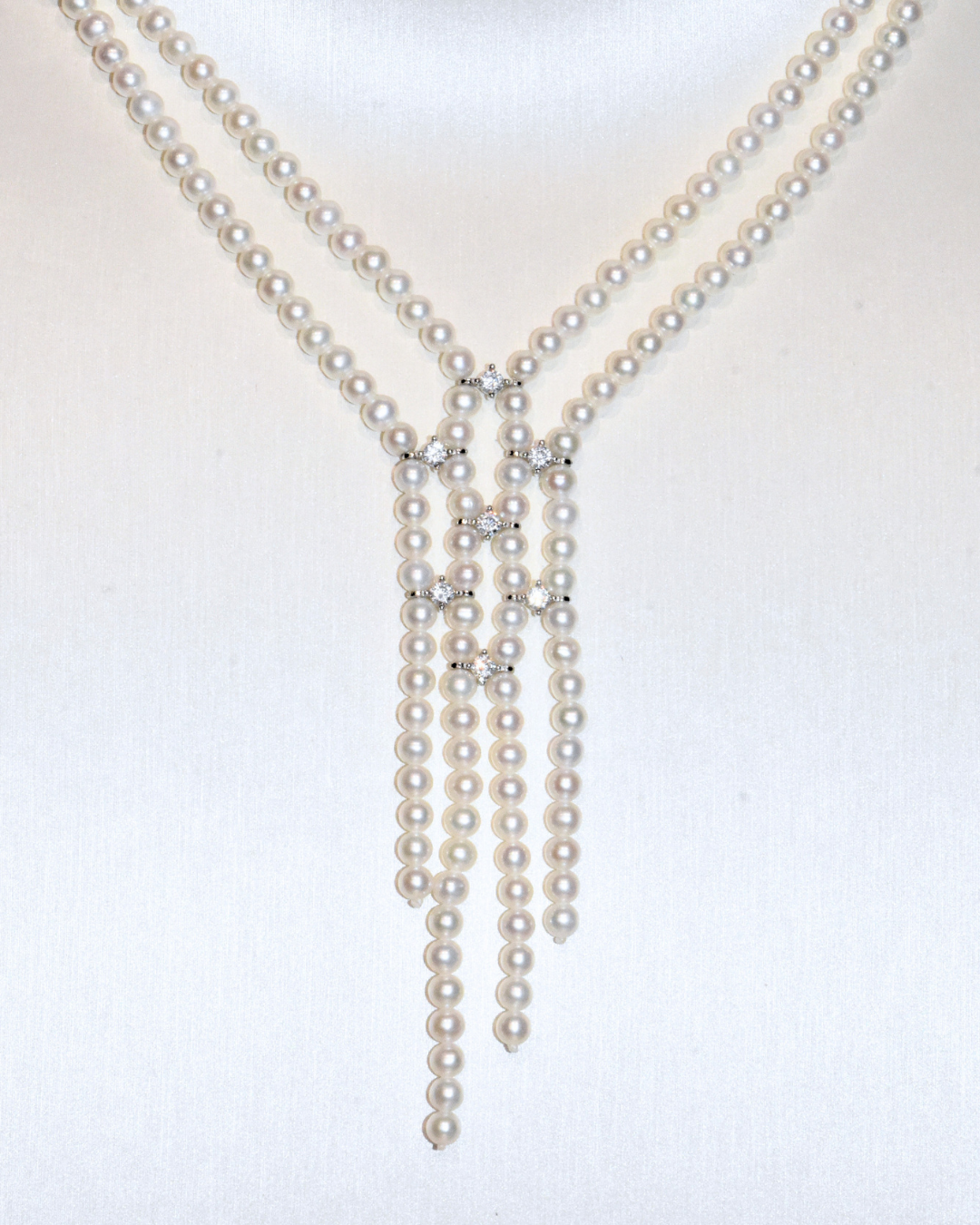 4A Freshwater Round Long Necklace in Silver 925 WG Plated - White (3 -4mm)
