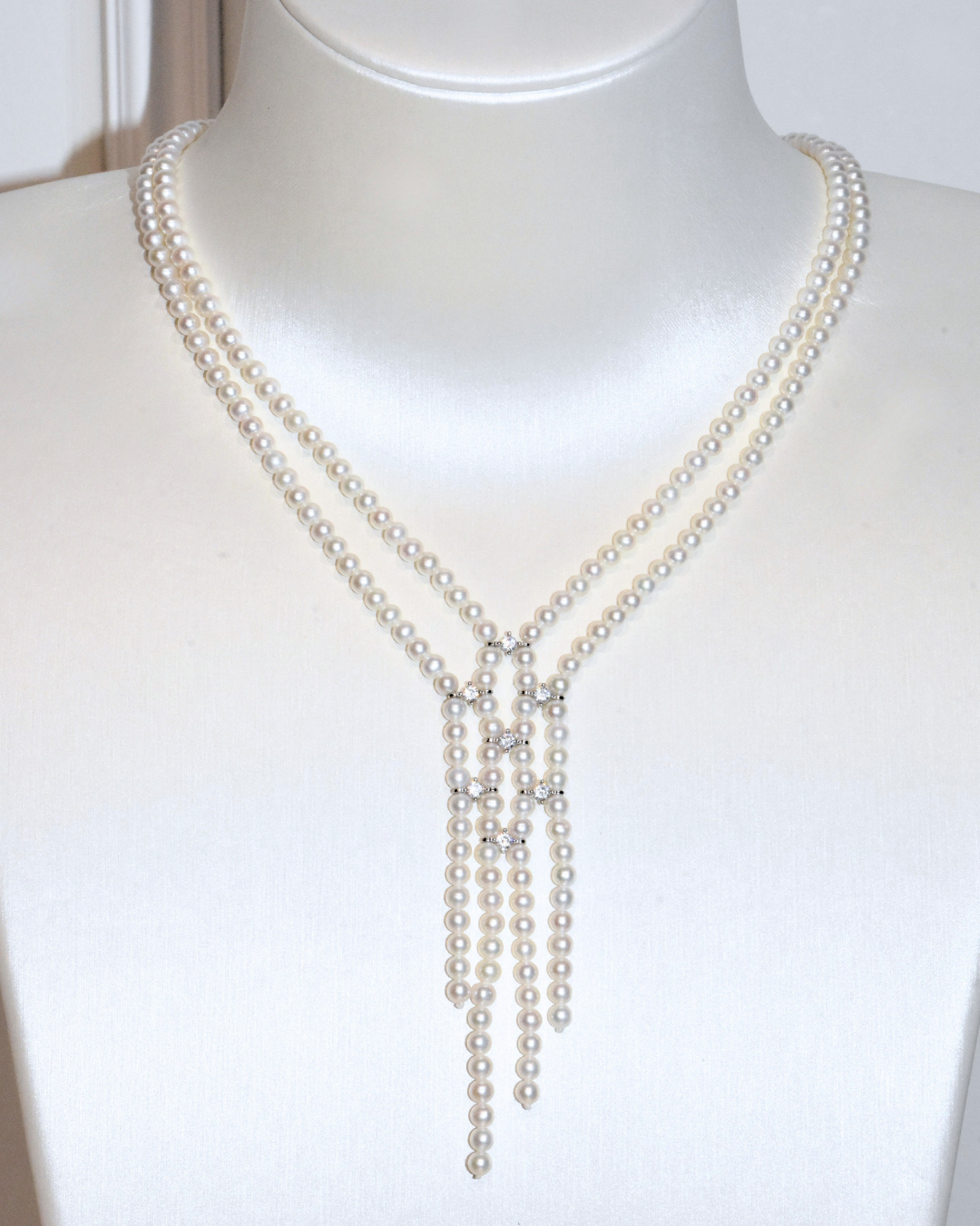 4A Freshwater Round Long Necklace in Silver 925 WG Plated - White (3 -4mm)