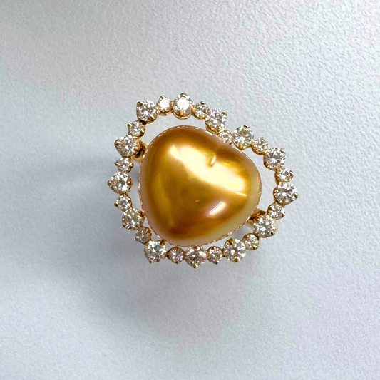 South Sea Golden Philippines Heart Ring in 18K Gold - with Natural Diamond - Gold (12mm) D0.69ct