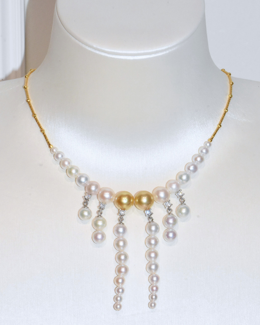 4A South Sea Golden Philippines Round Necklace x Freshwater Pearls in Silver 925 Gold Plated - Grand Chandelier Necklace - Gold (3-9mm)