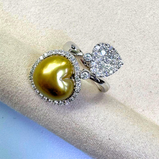 South Sea Golden Philippines Heart Ring in 18K Gold - with Natural Diamond - Gold (13mm) D0.91ct