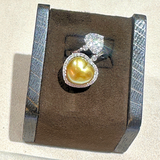 South Sea Golden Philippines Heart Ring in 18K Gold - with Natural Diamond - Gold (13mm) D0.91ct