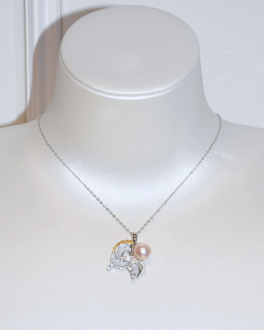 4A Freshwater Near Round Necklace in Silver 925 WG Plated - Pearl Pegasus - Rose Overtone (9mm)