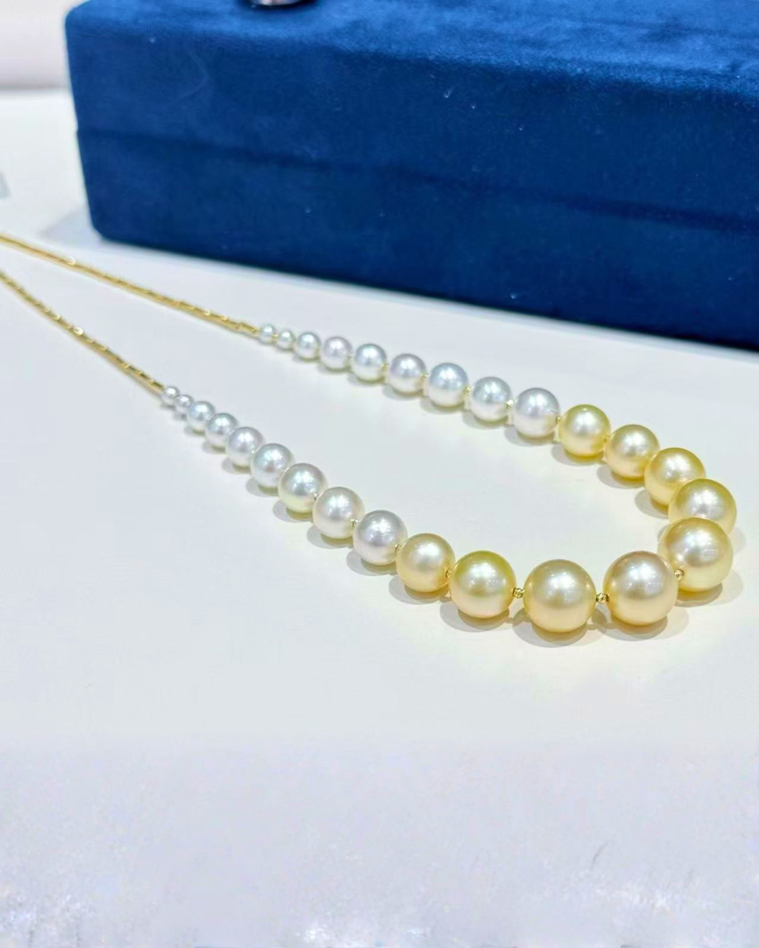 4A South Sea Golden Philippines & Akoya Round Necklace in 18K Gold - Graduated Akoya 3.5-8mm to South Sea Golden 8-11mm - Gold
