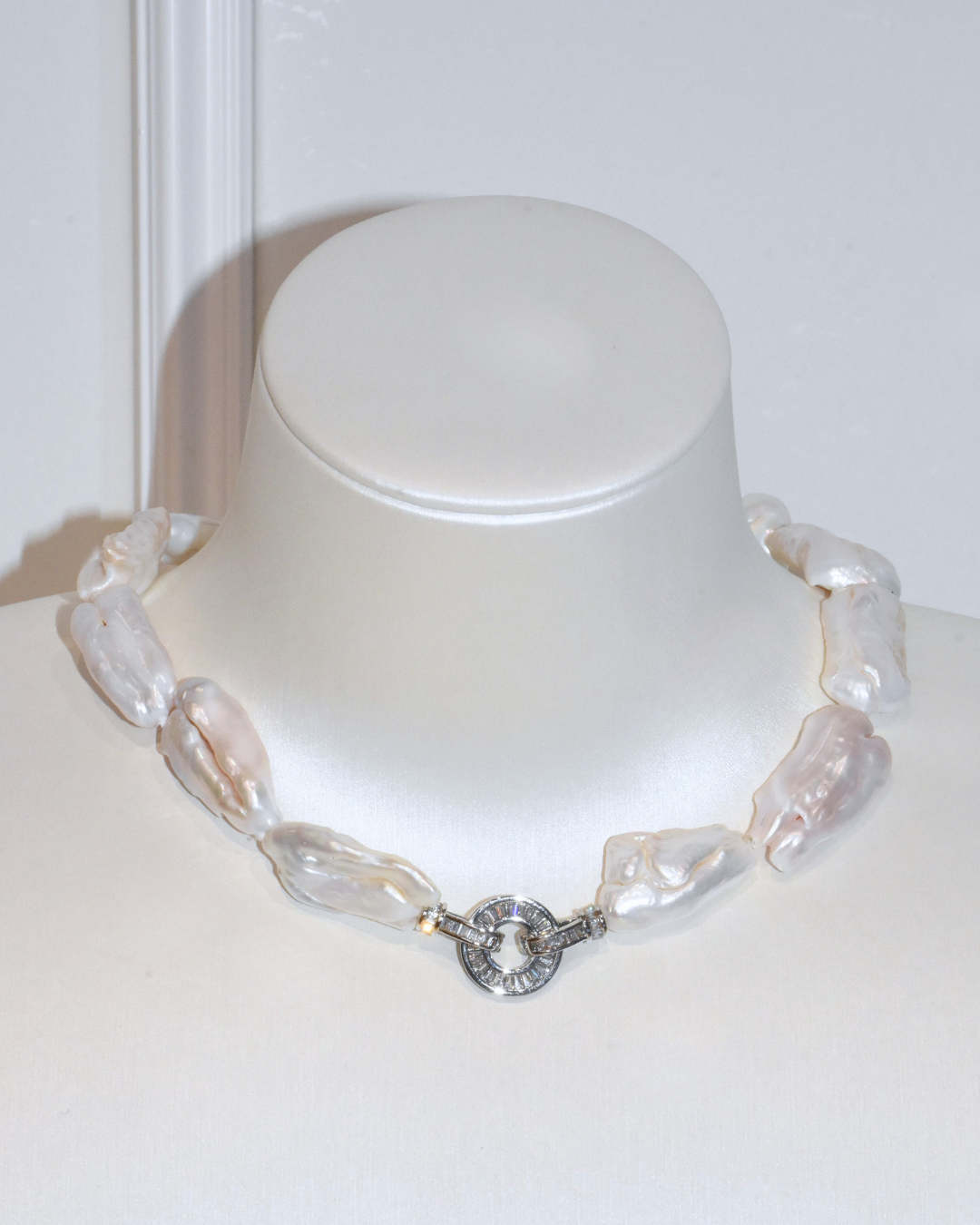 3A Freshwater Long Pipa Necklace in Copper - O Clasp with CZ - White (15 -20mm)