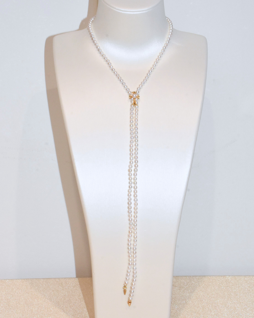 4A Freshwater Near Round Long Necklace in Silver 925 Gold Plated - Chrome Hearts Cross Clasp - White (4 -5mm)