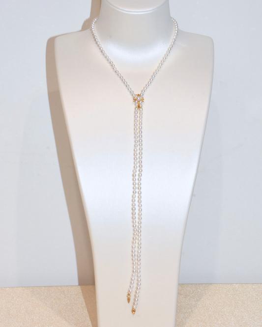 4A Freshwater Near Round Long Necklace in Silver 925 Gold Plated - Chrome Hearts Cross Clasp - White (4 -5mm)