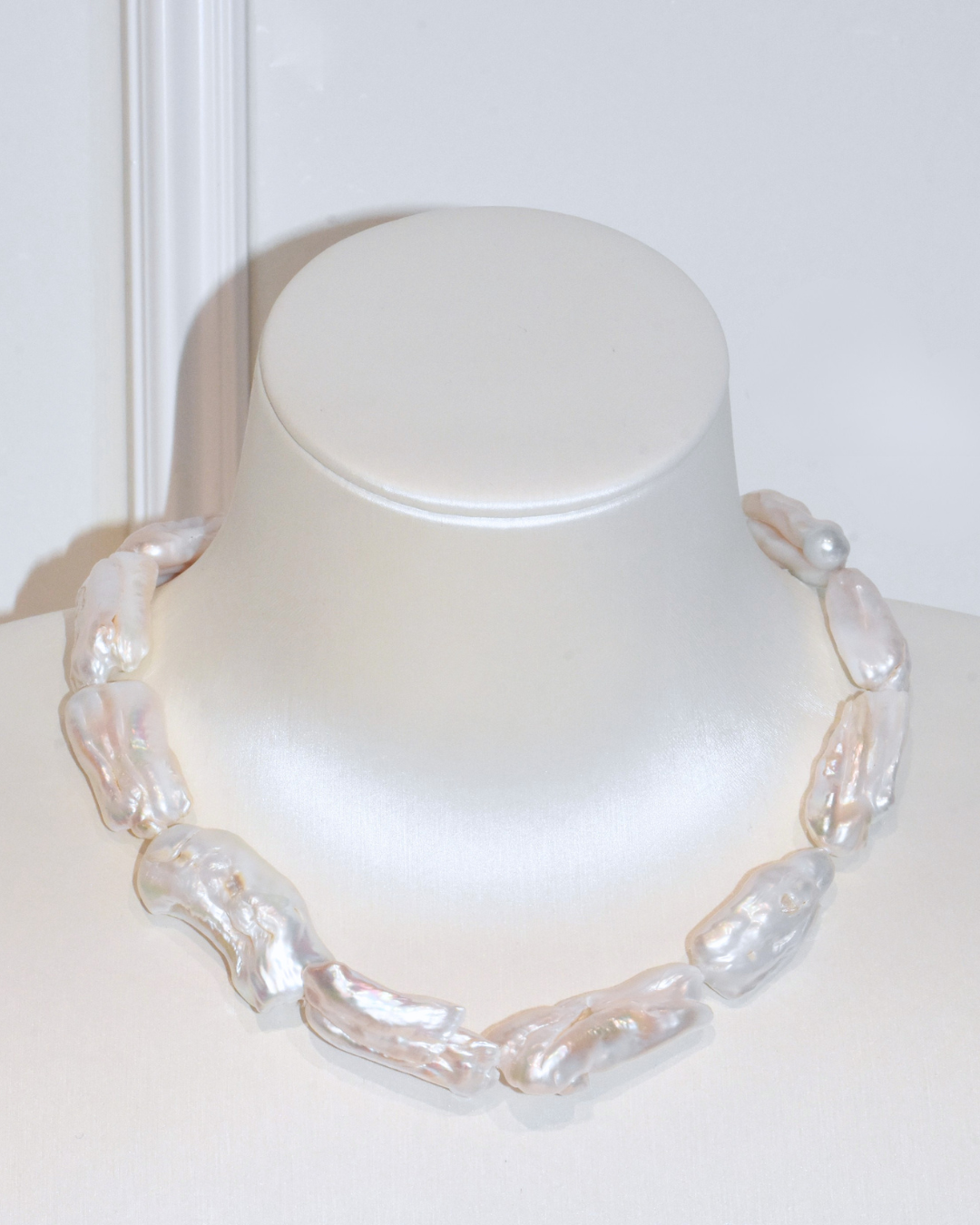 3A Freshwater Long Pipa Necklace in Copper - O Clasp with CZ - White (15 -20mm)