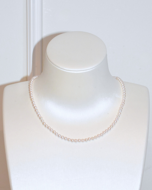 4A Akoya Round Necklace in Silver 925 WG Plated - Classic Ribbon Clasp - Rose Overtone (3 -4mm)