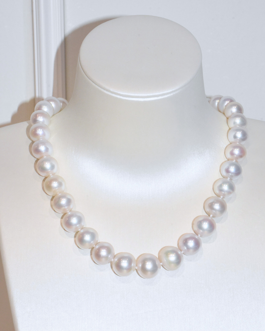 4A Freshwater Near Round Necklace in Silver 925 WG Plated - Edison - White (13 -15mm)