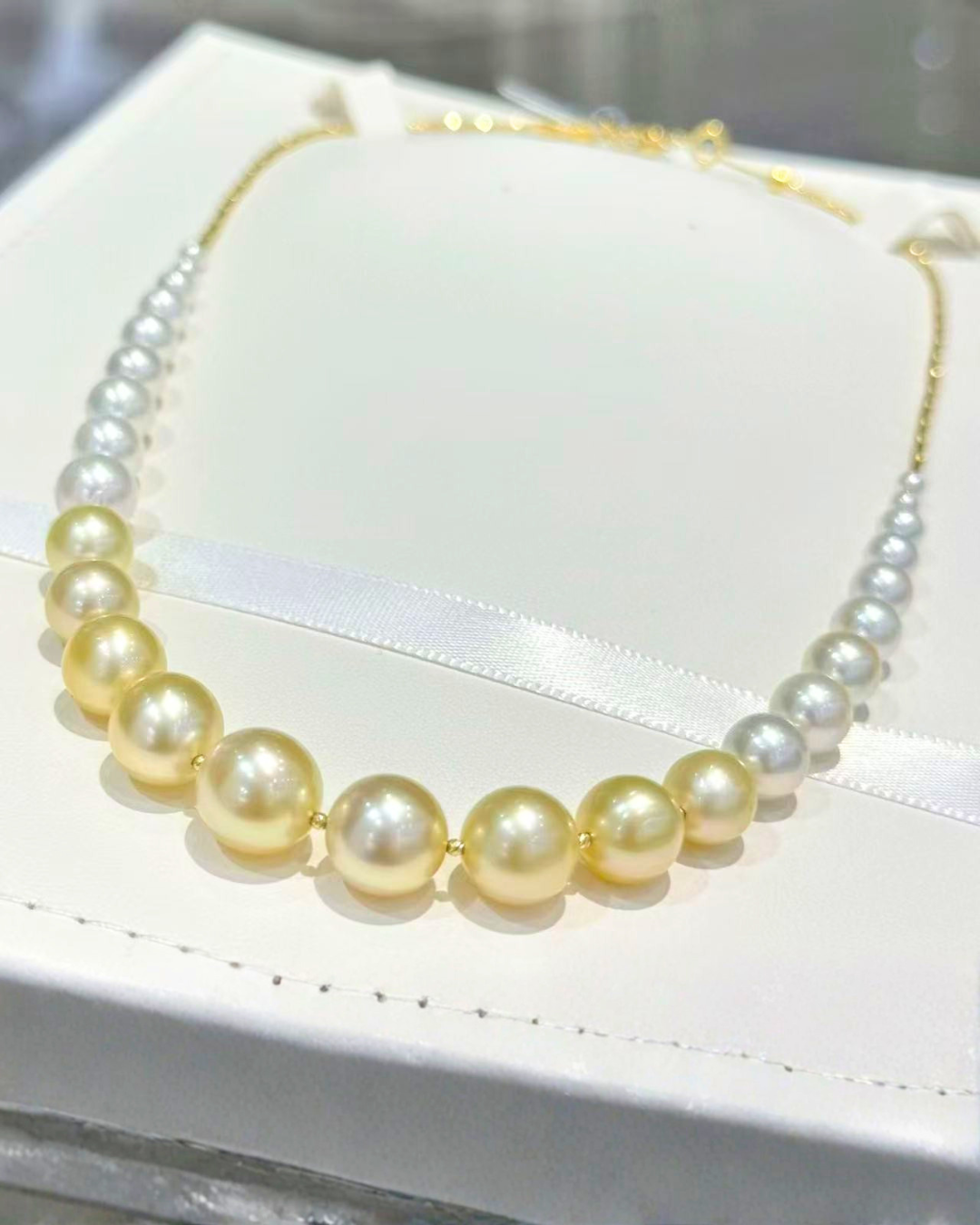 4A South Sea Golden Philippines & Akoya Round Necklace in 18K Gold - Graduated Akoya 3.5-8mm to South Sea Golden 8-11mm - Gold