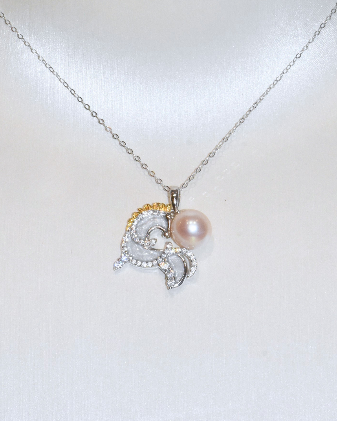 4A Freshwater Near Round Necklace in Silver 925 WG Plated - Pearl Pegasus - Rose Overtone (9mm)