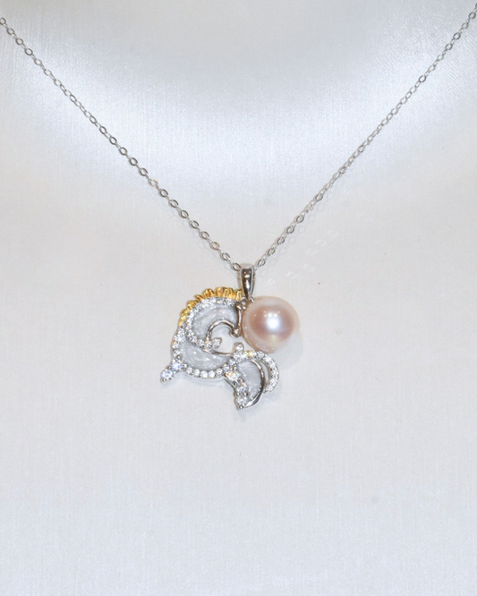 4A Freshwater Near Round Necklace in Silver 925 WG Plated - Pearl Pegasus - Rose Overtone (9mm)