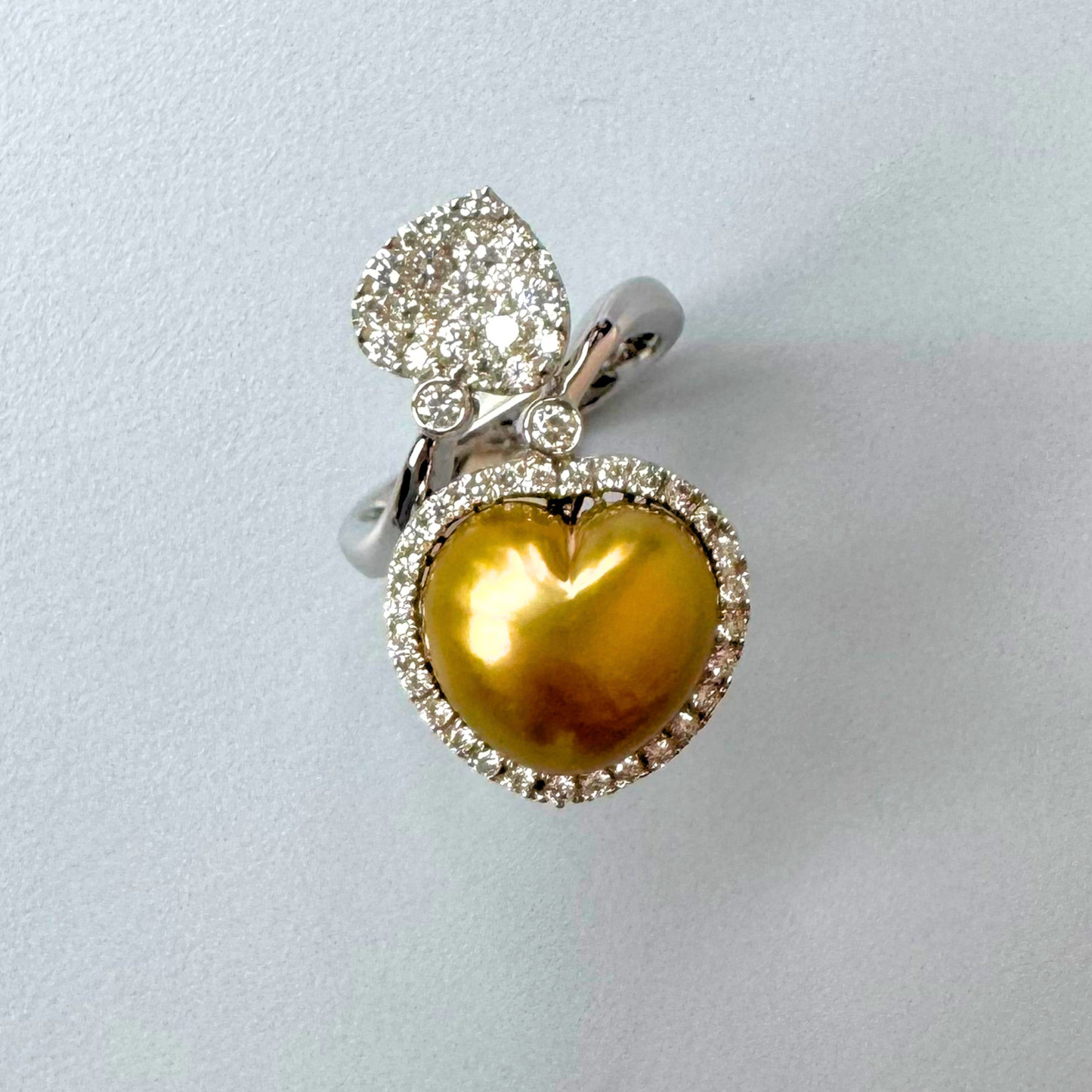 South Sea Golden Philippines Heart Ring in 18K Gold - with Natural Diamond - Gold (13mm) D0.91ct