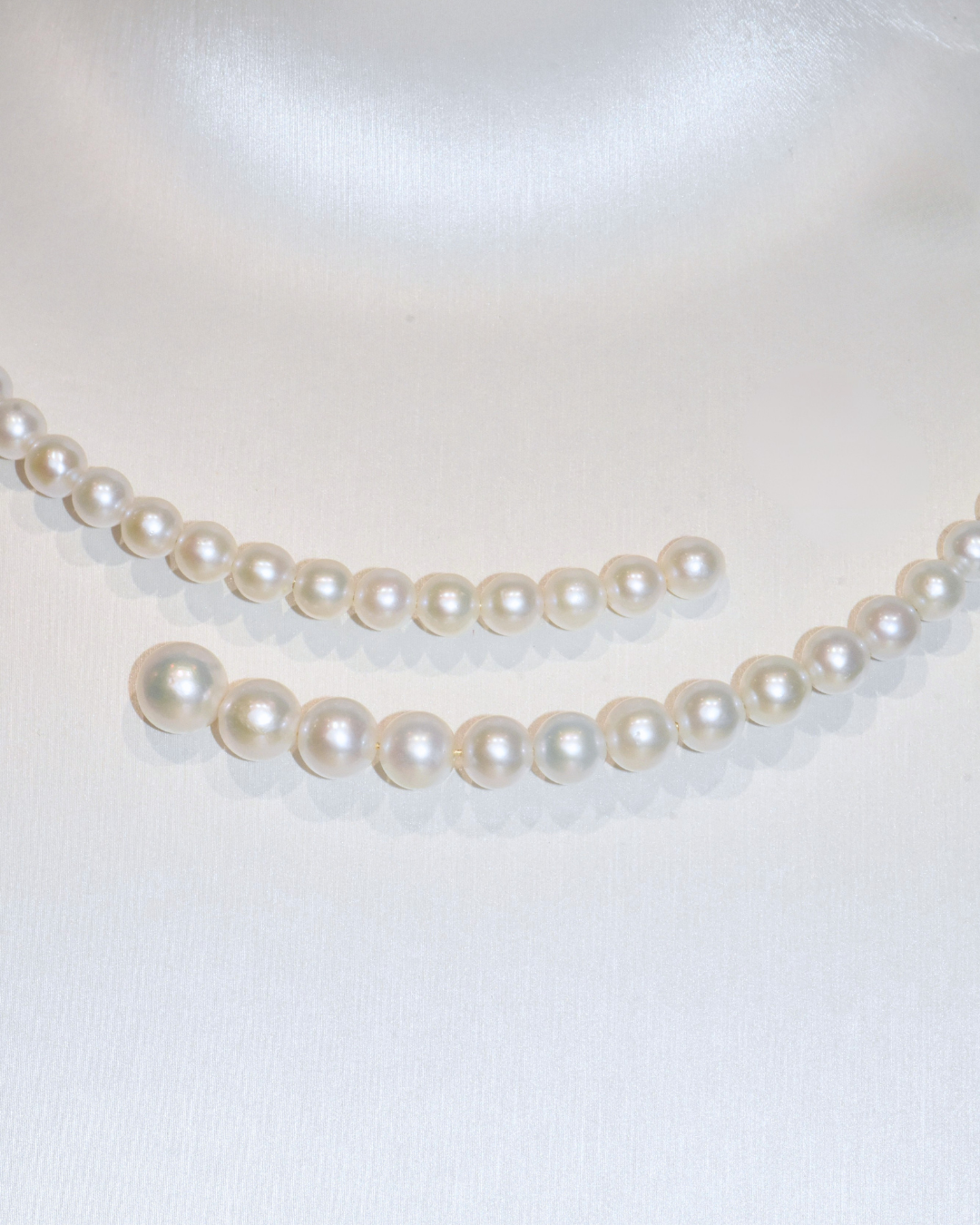 4A Freshwater Round Necklace in Silver 925 White Gold Plated - Asymmetric Lariat Pearl Necklace - White (4-9mm)