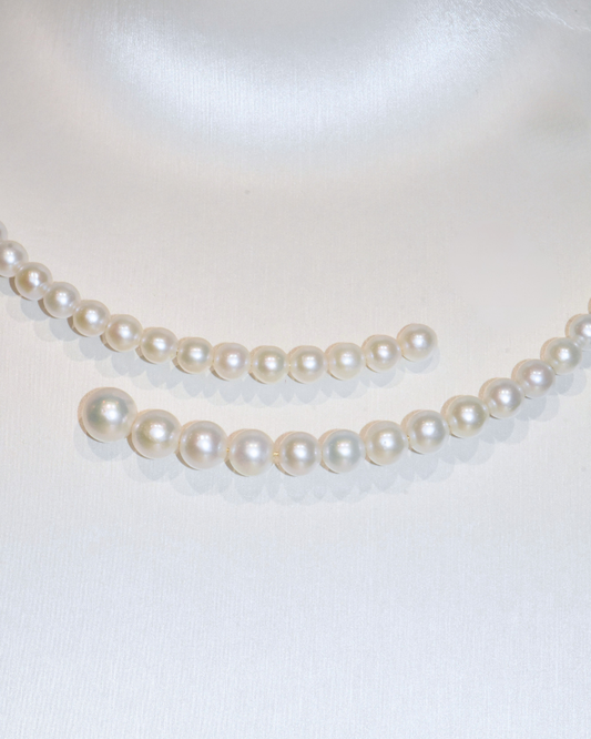 4A Freshwater Round Necklace in Silver 925 White Gold Plated - Asymmetric Lariat Pearl Necklace - White (4-9mm)