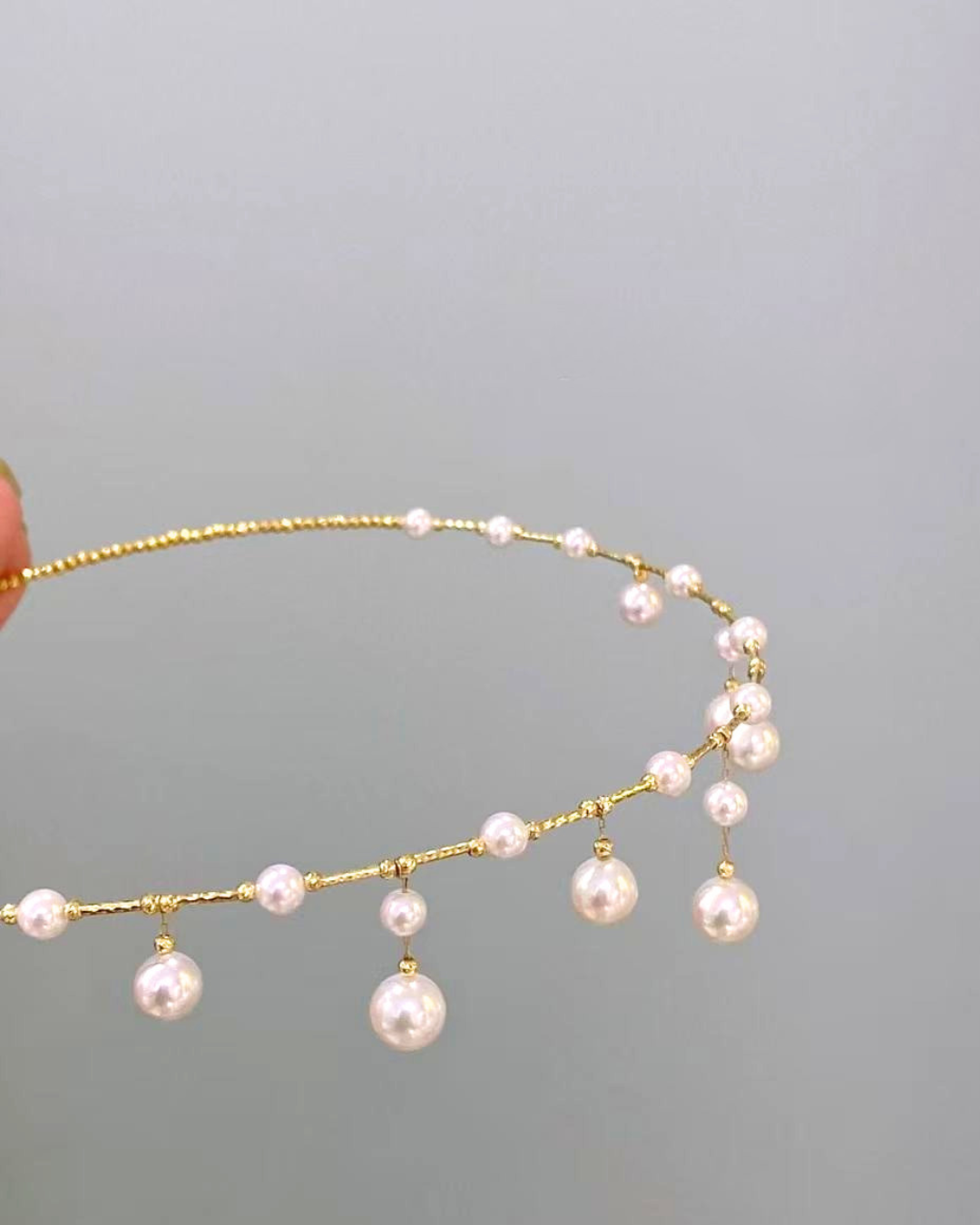 5A Japanese Akoya Round Necklace in 18K Gold - Pluie d'Or Pearl Necklace - White (4-8mm)