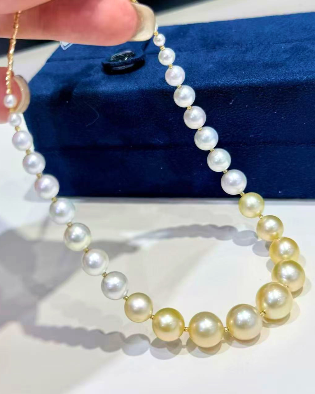 4A South Sea Golden Philippines & Akoya Round Necklace in 18K Gold - Graduated Akoya 3.5-8mm to South Sea Golden 8-11mm - Gold