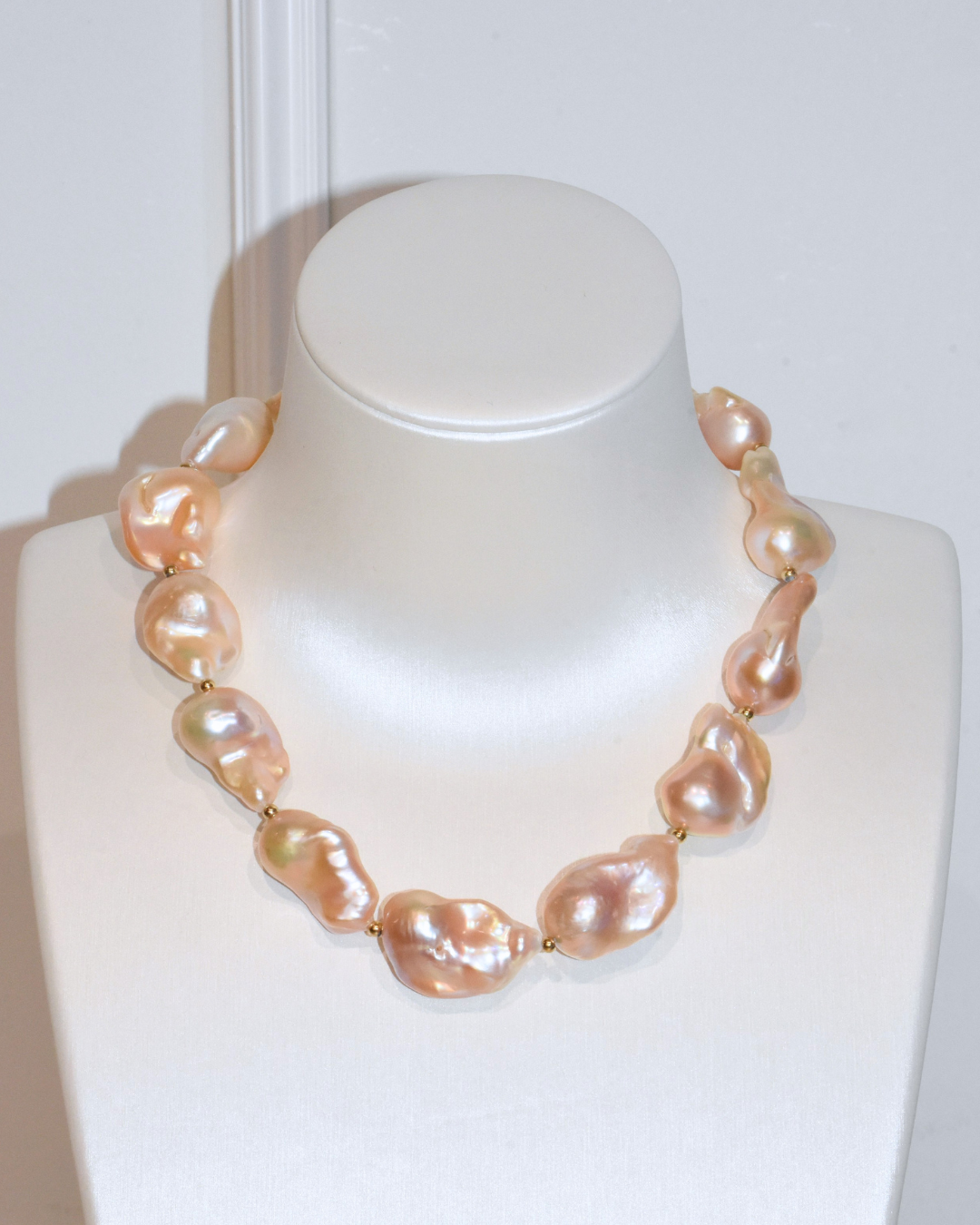 3A Freshwater Baroque Necklace in Silver 925 WG Plated - O Clasp with CZ - Rose Overtone (15 - 19mm)