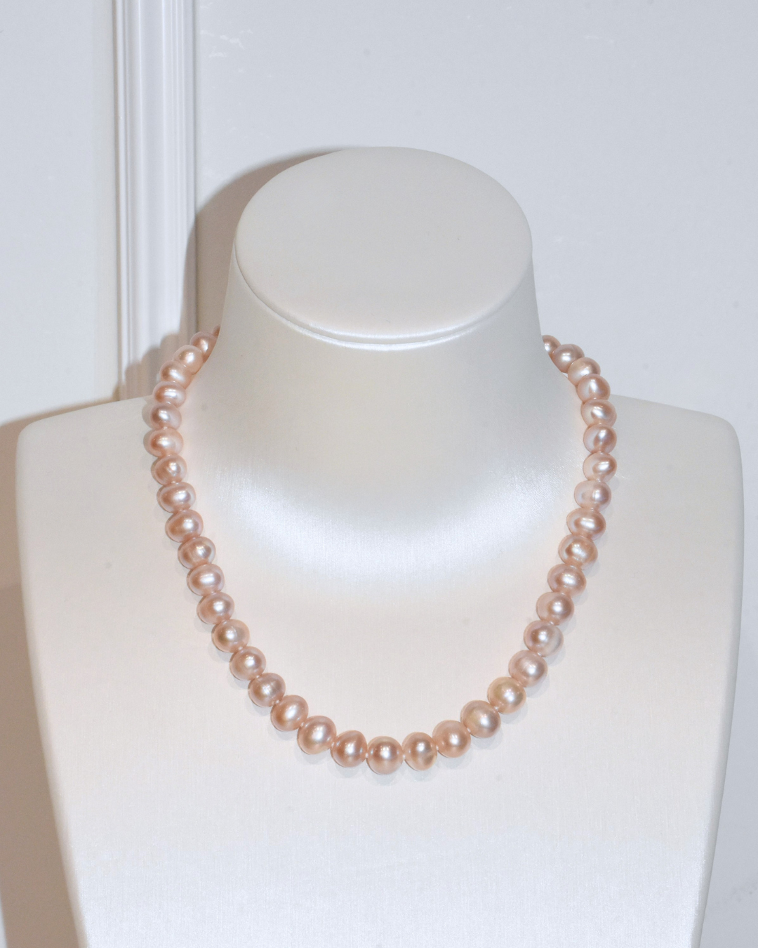 3A Freshwater Near Round Necklace in Silver Copper WG Plated - Infinity Clasp - Rose Overtone (9 -10mm)