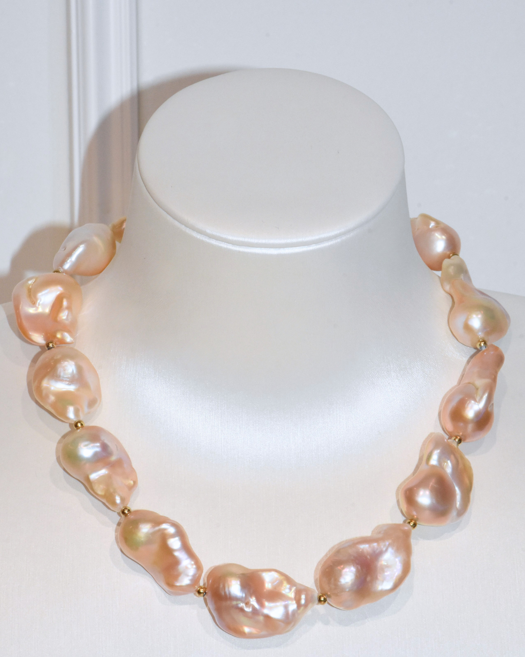 3A Freshwater Baroque Necklace in Silver 925 WG Plated - O Clasp with CZ - Rose Overtone (15 - 19mm)