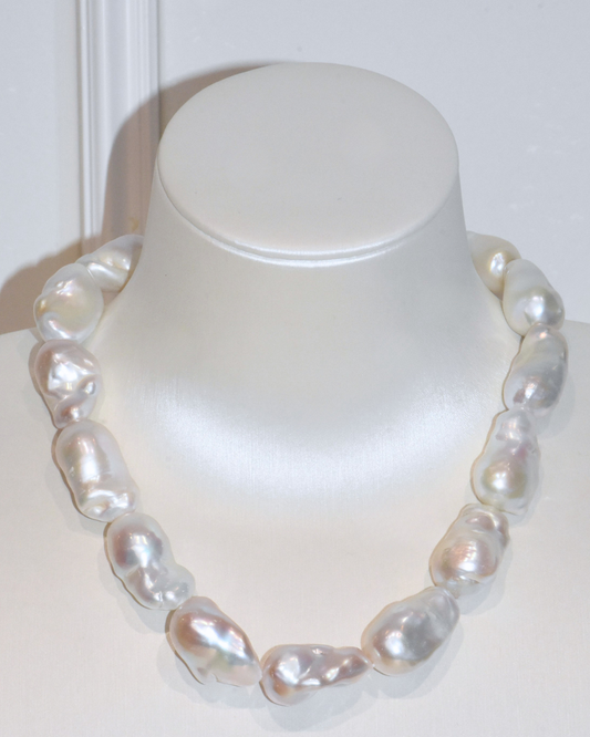 3A Freshwater Baroque Necklace in Copper - O Clasp with CZ - White (15 -19mm)