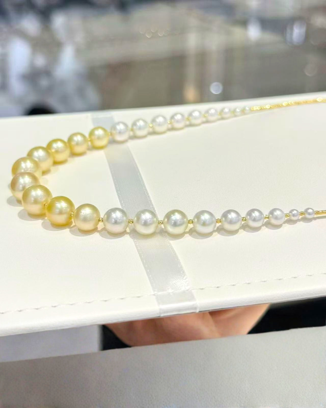 4A South Sea Golden Philippines & Akoya Round Necklace in 18K Gold - Graduated Akoya 3.5-8mm to South Sea Golden 8-11mm - Gold
