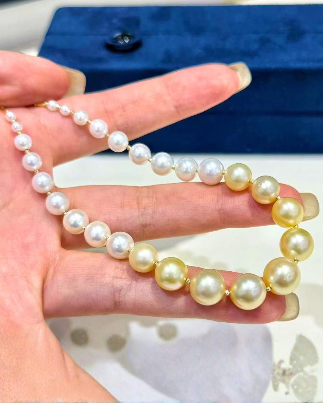4A South Sea Golden Philippines & Akoya Round Necklace in 18K Gold - Graduated Akoya 3.5-8mm to South Sea Golden 8-11mm - Gold