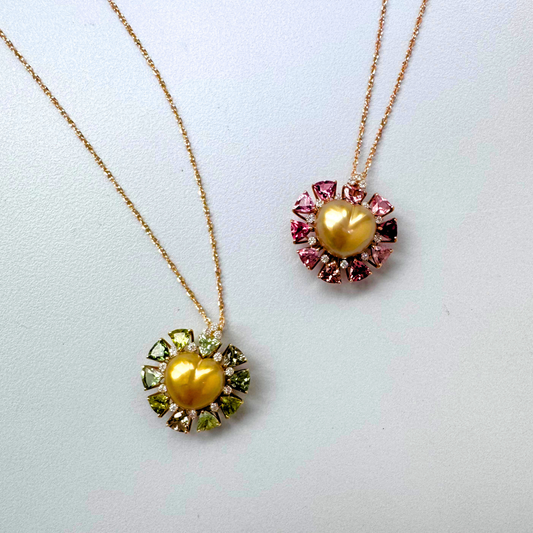 South Sea Golden Philippines Heart Necklace in 18K Gold - with Natural Pink Tourmaline & Diamond - Gold (12mm) 2.7ct T / D0.199ct