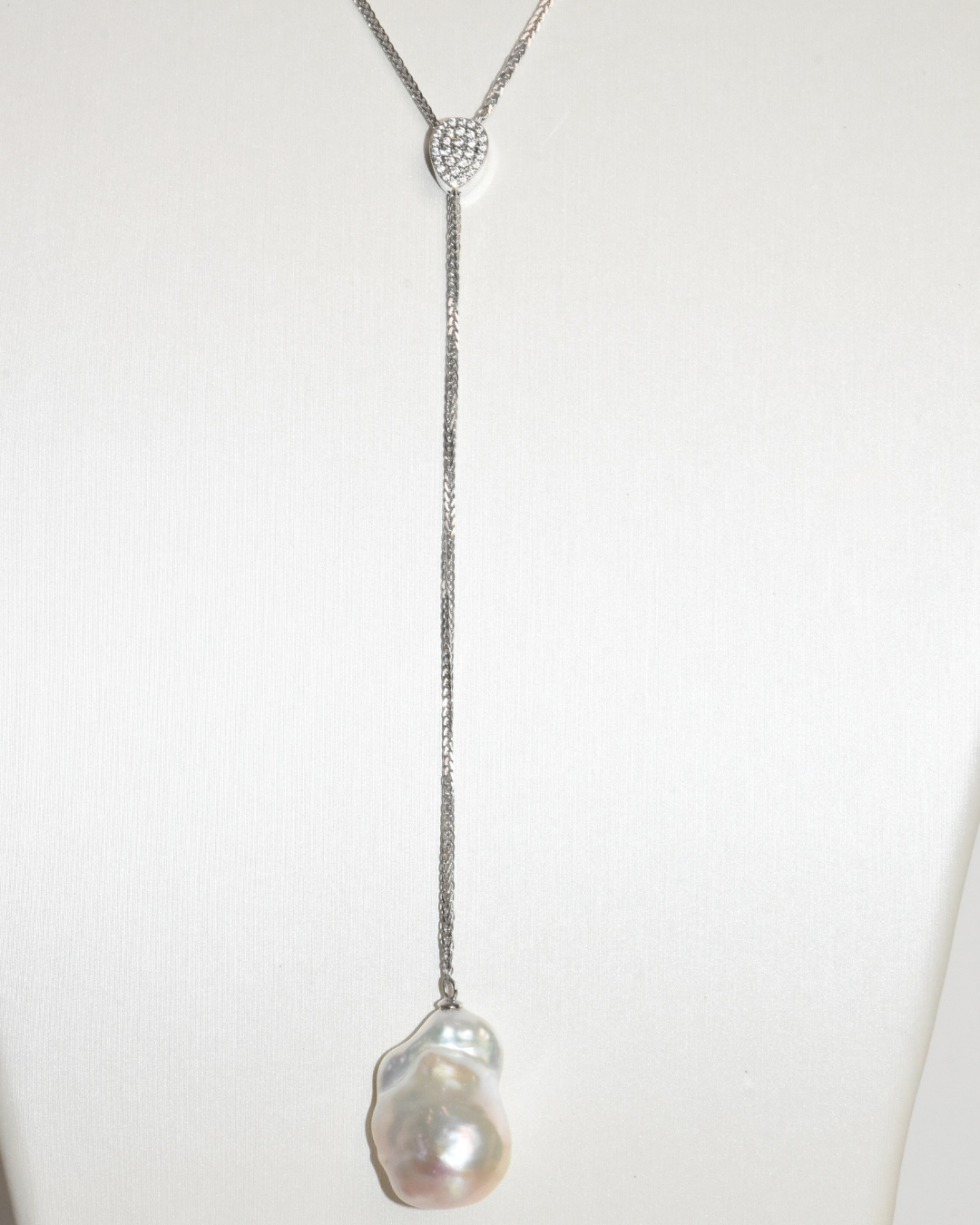3A Freshwater Baroque Necklace in Silver 925 WG Plated - Model B : Y Shape Pendant - White (15 -17mm)