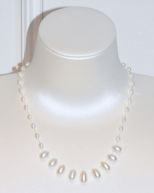4A Freshwater Drop Necklace in Silver 925 White Gold Plated - Dewdrop Station Necklace - White (4-9mm)