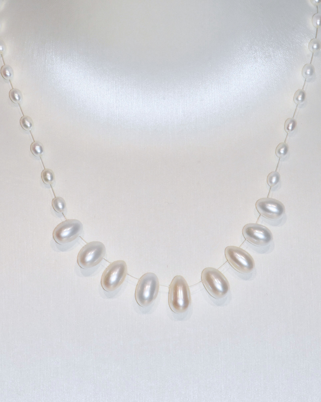4A Freshwater Drop Necklace in Silver 925 White Gold Plated - Dewdrop Station Necklace - White (4-9mm)