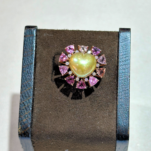 South Sea Golden Philippines Heart Ring in 18K Gold - with Natural Pink Tourmaline & Diamond - Gold (12mm) 2.52ct T / D0.151ct