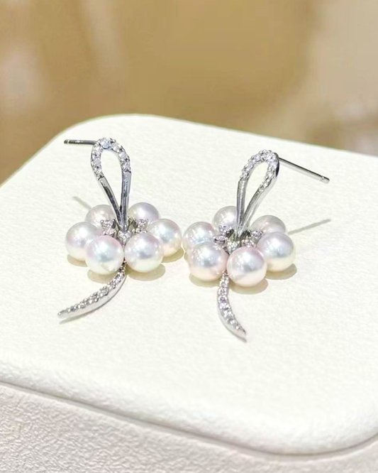 5A Japanese Akoya Earring in 18K White Gold - with Natural Diamond D0.263ct- White (4.5-5mm)