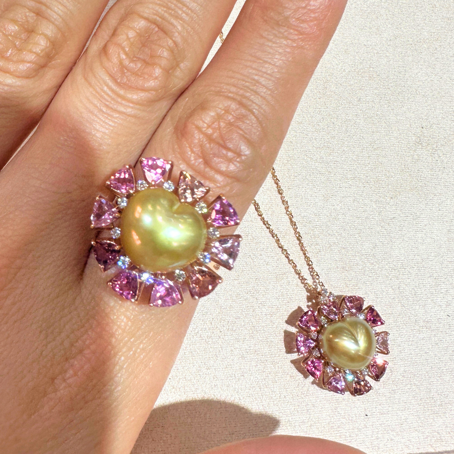 South Sea Golden Philippines Heart Necklace in 18K Gold - with Natural Pink Tourmaline & Diamond - Gold (12mm) 2.7ct T / D0.199ct