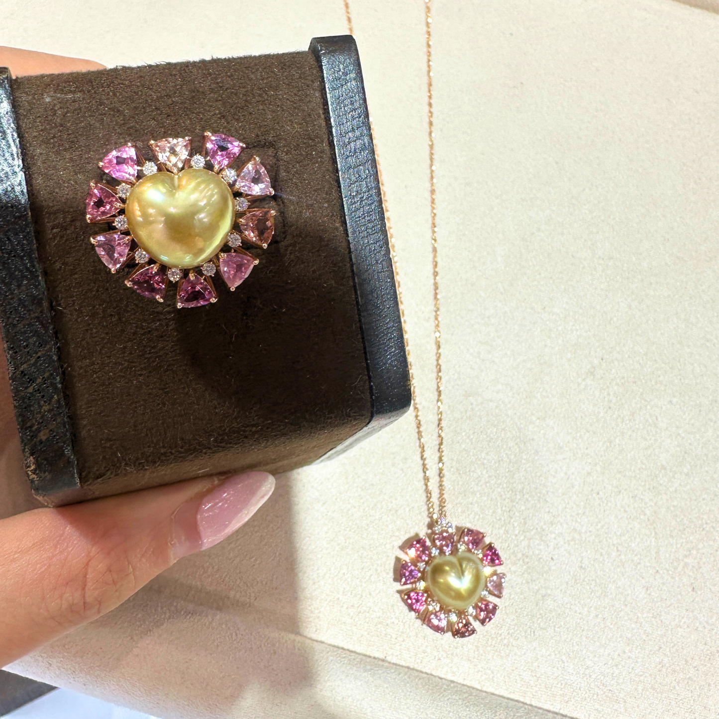 South Sea Golden Philippines Heart Ring in 18K Gold - with Natural Pink Tourmaline & Diamond - Gold (12mm) 2.52ct T / D0.151ct