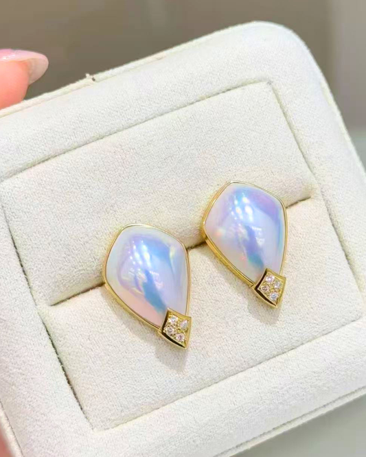5A Mabé Earring in 18K Gold - Diamond Seawater Japanese Mabé - Blue