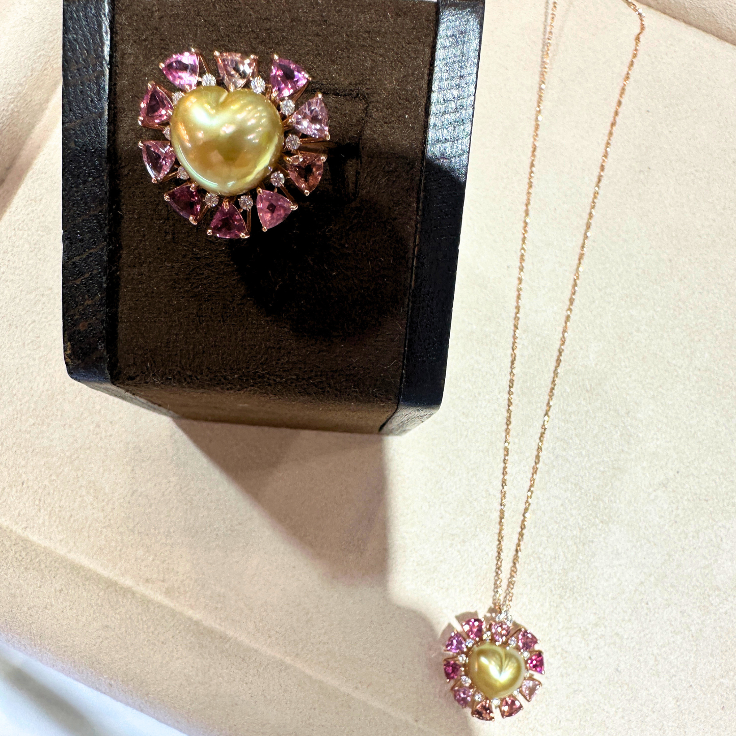 South Sea Golden Philippines Heart Ring in 18K Gold - with Natural Pink Tourmaline & Diamond - Gold (12mm) 2.52ct T / D0.151ct
