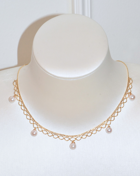 4A Akoya Round Necklace in Silver 925 Gold Plated - L'Aurore — Lace Necklace - Rose Overtone (6mm)