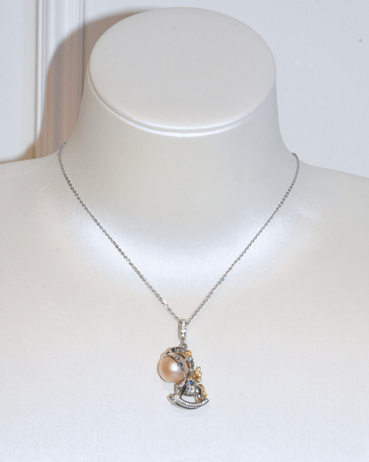 4A Freshwater Near Round Necklace in Silver 925 WG Plated - Iron Hooves - Rose Overtone (10mm)