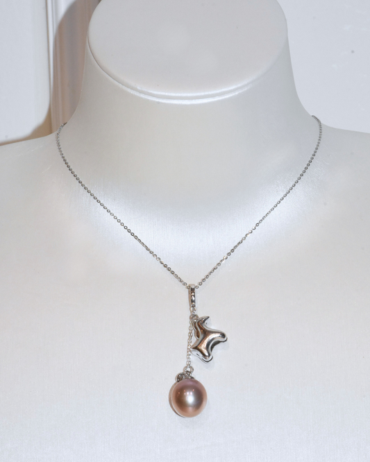4A Freshwater Oval Necklace in Silver 925 WG Plated - The Last Gallop - Horse - Purple (12.4mm)