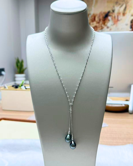 3A Tahitian Drop Necklace in Silver 925 White Gold Plated - Green (11-12mm)