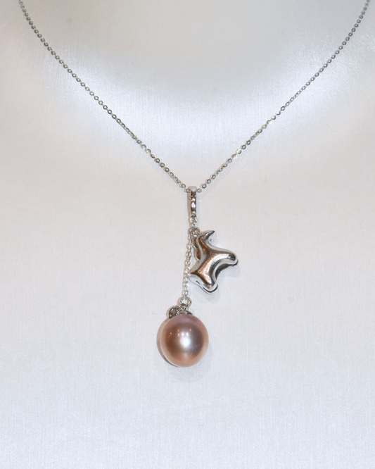 4A Freshwater Oval Necklace in Silver 925 WG Plated - The Last Gallop - Horse - Purple (12.4mm)