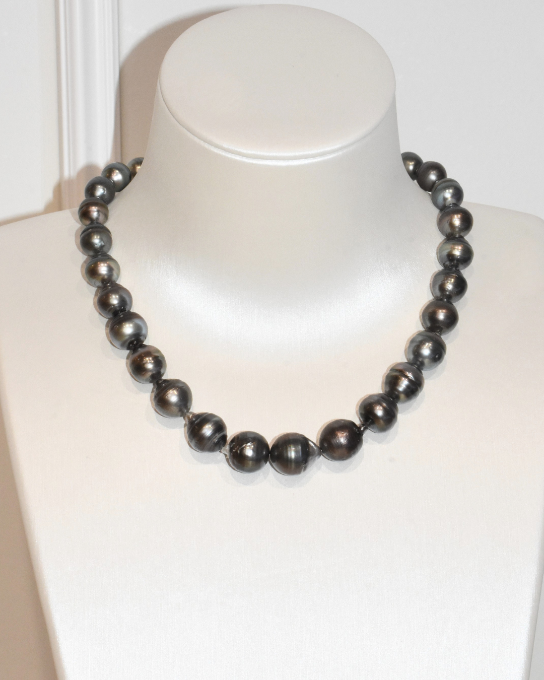 3A Tahitian Baroque Necklace in Silver 925 White Gold Plated - Green - Black (9-12mm)