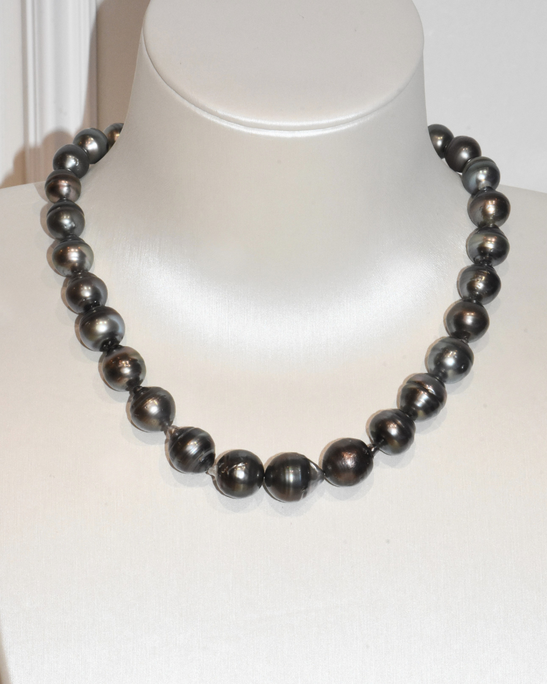 3A Tahitian Baroque Necklace in Silver 925 White Gold Plated - Green - Black (9-12mm)
