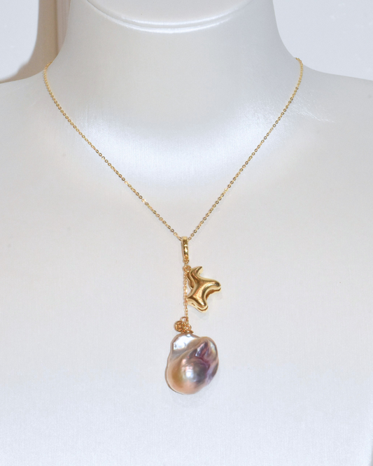 4A Freshwater Baroque Necklace in Silver 925 Gold Plated - The Last Gallop - Horse - Orient (15*22mm)
