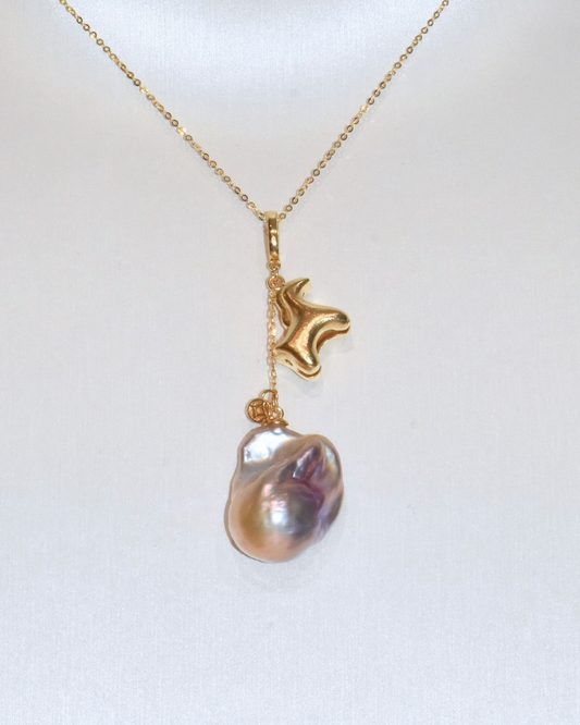 4A Freshwater Baroque Necklace in Silver 925 Gold Plated - The Last Gallop - Horse - Orient (15*22mm)